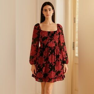 Elegant Black and Red Floral Dress-Missing external and internal tags